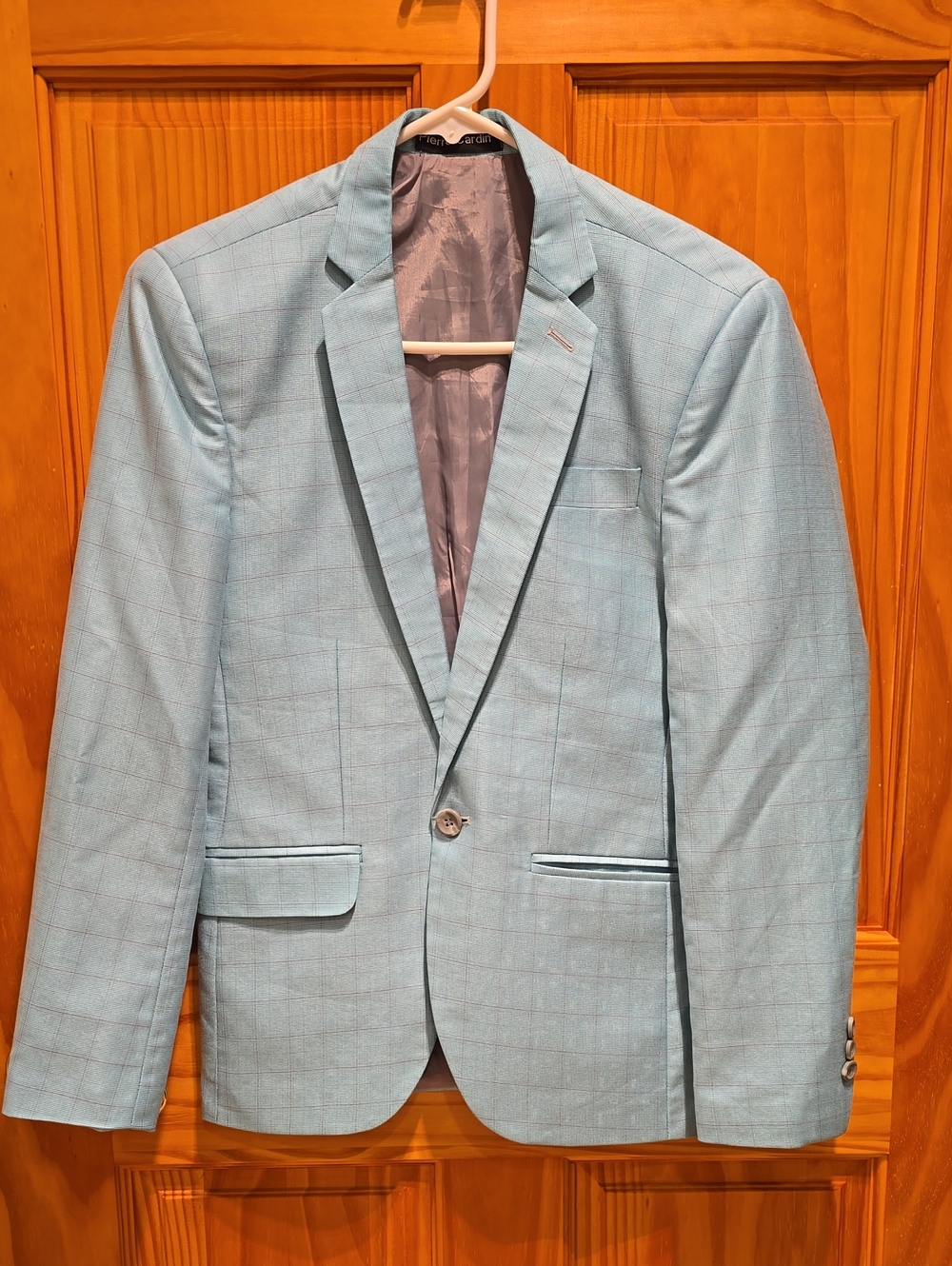 Pierre Cardin Light Turquois Windowpane Young Mans Sport Coat